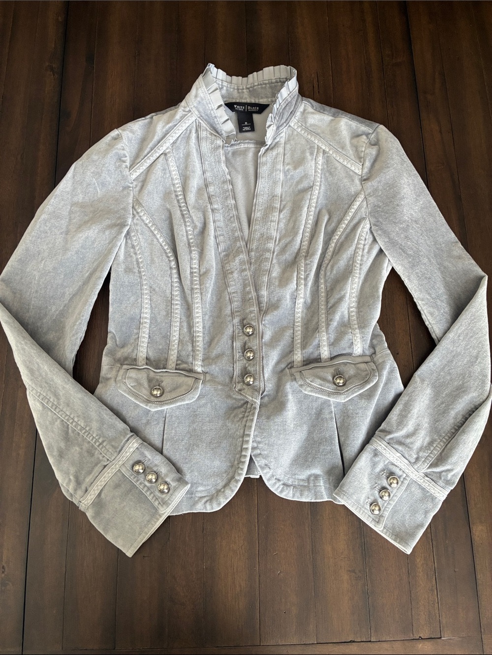 White House Black Market Silver-Gray Military Button Blazer